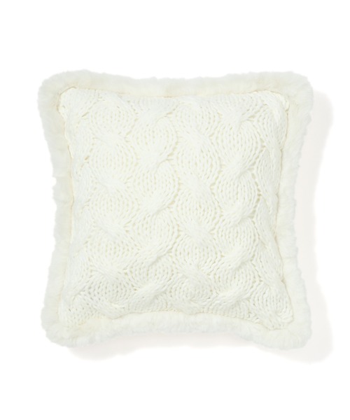 セール】ニット×ファー クッションカバー 450×450 ホワイト（122