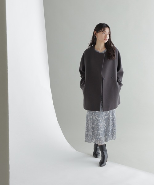 NATURAL BEAUTY BASIC（ナチュラルビューティーベーシック）の「◇【SPRiNG11月号掲載】オーバーハーフコート（ノーカラーコート・レディース・ライトグリーン/オフホワイト/チャコールグレー/ベージュ・SMALL/MEDIUM）」の18枚目の写真