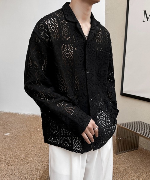aimoha（アイモハ）の「aimoha menレース編み透け感シャツ（シャツ