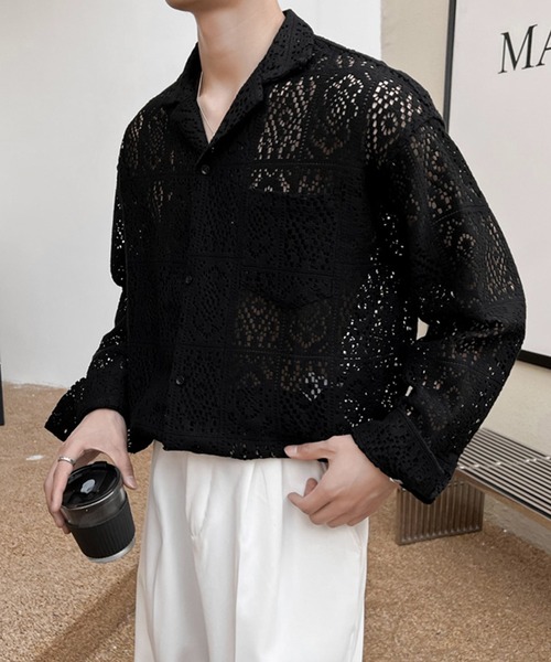 aimoha（アイモハ）の「aimoha menレース編み透け感シャツ（シャツ