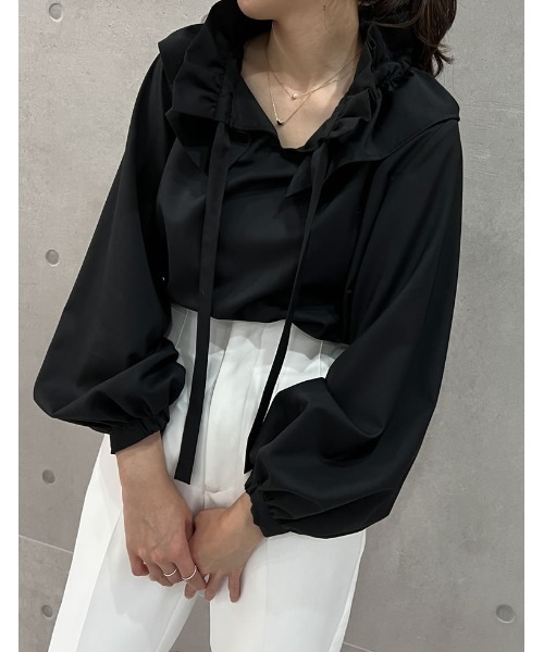 Re:EDIT(リエディ)の「ギャザーリボンフリルブラウス(シャツ/ブラウス・レディース・ホワイト/ブラック/ベージュ・MEDIUM/LARGE)」の16枚目の写真