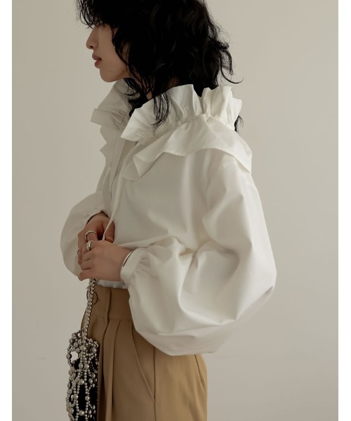 Re:EDIT(リエディ)の「ギャザーリボンフリルブラウス(シャツ/ブラウス・レディース・ホワイト/ブラック/ベージュ・MEDIUM/LARGE)」の22枚目の写真