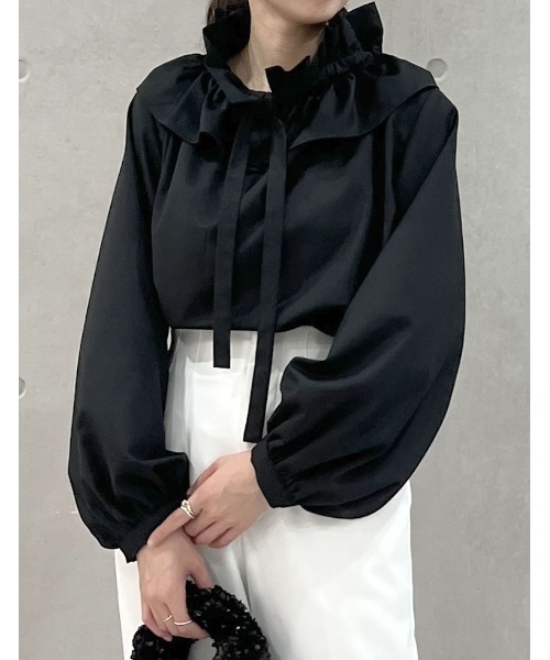 Re:EDIT(リエディ)の「ギャザーリボンフリルブラウス(シャツ/ブラウス・レディース・ホワイト/ブラック/ベージュ・MEDIUM/LARGE)」の6枚目の写真