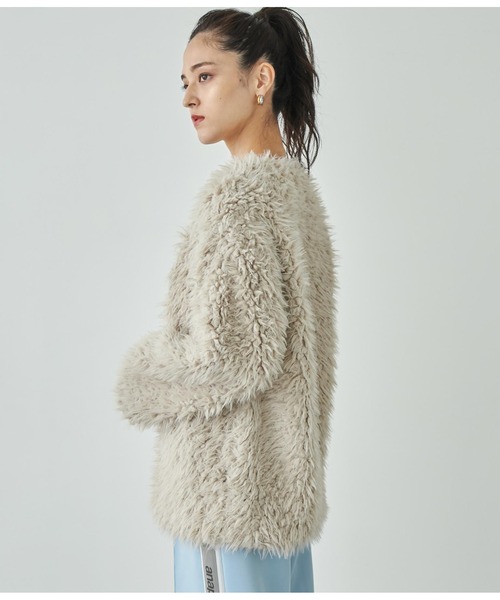 ANAP(アナップ)の「ボアノーカラージャケット(ノーカラージャケット・レディース・グレイッシュベージュ/アイボリー/ブラック・FREE)」の7枚目の写真