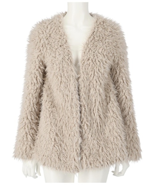 ANAP(アナップ)の「ボアノーカラージャケット(ノーカラージャケット・レディース・グレイッシュベージュ/アイボリー/ブラック・FREE)」の11枚目の写真