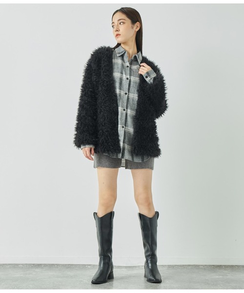 ANAP(アナップ)の「ボアノーカラージャケット(ノーカラージャケット・レディース・グレイッシュベージュ/アイボリー/ブラック・FREE)」の19枚目の写真