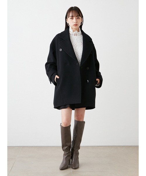 SNIDEL（スナイデル）の「Sustainableコクーンウールコート（その他アウター・レディース・ベージュ/ブラック・0/1）」の4枚目の写真