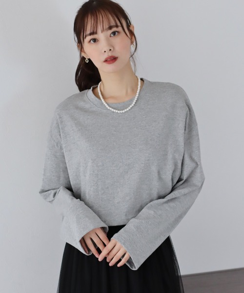 BLUEEAST(ブルーイースト)の「ワイドスリーブショート丈ロンT(Tシャツ/カットソー・レディース・ホワイト/ブラック/グレー/ブルー/ライトグレー/ライトブルー・MEDIUM)」の4枚目の写真