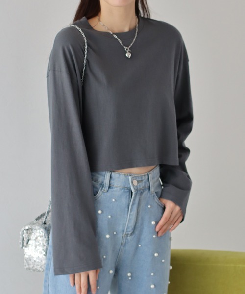 BLUEEAST(ブルーイースト)の「ワイドスリーブショート丈ロンT(Tシャツ/カットソー・レディース・ホワイト/ブラック/グレー/ブルー/ライトグレー/ライトブルー・MEDIUM)」の8枚目の写真