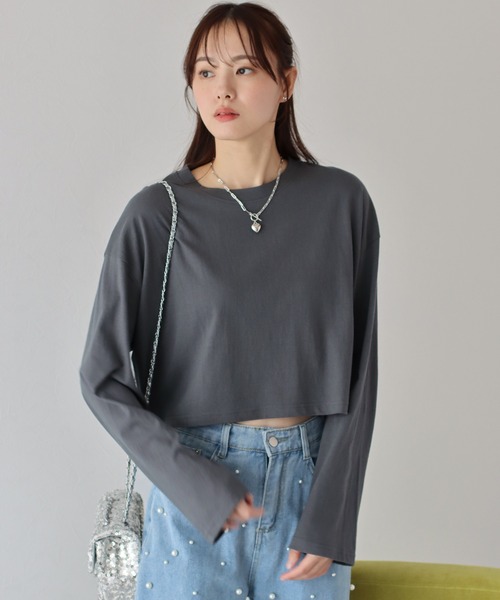 BLUEEAST(ブルーイースト)の「ワイドスリーブショート丈ロンT(Tシャツ/カットソー・レディース・ホワイト/ブラック/グレー/ブルー/ライトグレー/ライトブルー・MEDIUM)」の9枚目の写真