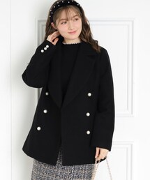 couture brooch | ◆【ふっくら軽く、暖かい】パール調ボタンPコート(ピーコート)