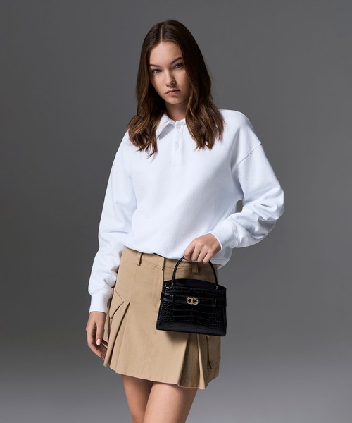 Aubrielle オブリエルクロックエフェクトトップハンドルバッグ-アイボリー Aubrielle オブリエル クロックエフェクトトップハンドルバッグ