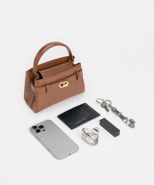 Aubrielle オブリエル クロックエフェクトトップハンドルバッグ