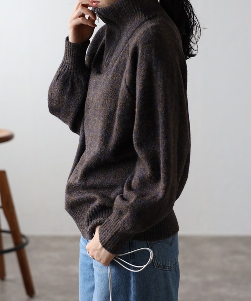 amini（アミニ）の「【2023 A/W新作】ハーフジップメランジニット（ニット/セーター・レディース・ベージュ/ブラウン/ブルーグリーン・MEDIUM）」の4枚目の写真