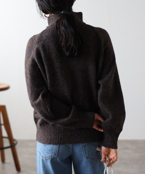 amini（アミニ）の「【2023 A/W新作】ハーフジップメランジニット（ニット/セーター・レディース・ベージュ/ブラウン/ブルーグリーン・MEDIUM）」の5枚目の写真