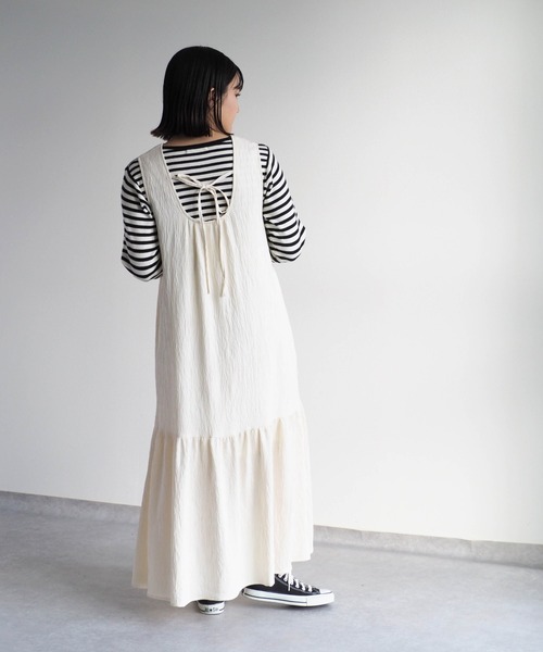 cepo(セポ)の「シワ加工バックリボンギャザーワンピース(ワンピース・レディース・ブラック/オフホワイト・M)」の7枚目の写真