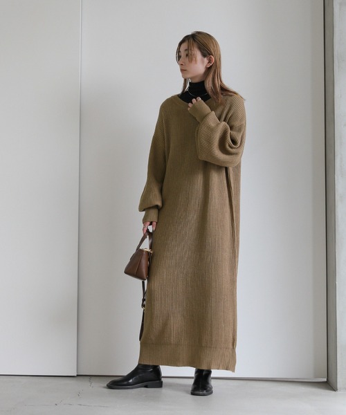 セール】ボリュームスリーブロングニットワンピース（ワンピース