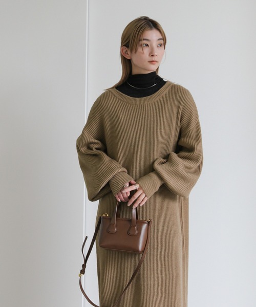 セール】ボリュームスリーブロングニットワンピース（ワンピース