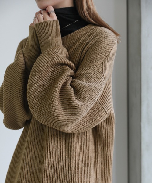 セール】ボリュームスリーブロングニットワンピース（ワンピース