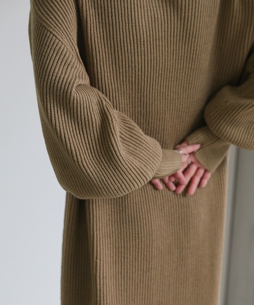 セール】ボリュームスリーブロングニットワンピース（ワンピース