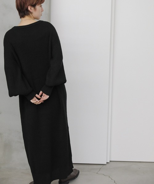 期間限定お値下げ❣️and mary ブラック ニットワンピース セール】ボリュームスリーブロングニットワンピース（ワンピース