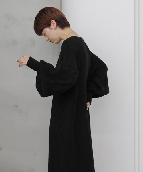 セール】ボリュームスリーブロングニットワンピース（ワンピース