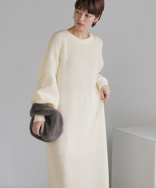 セール】ボリュームスリーブロングニットワンピース（ワンピース