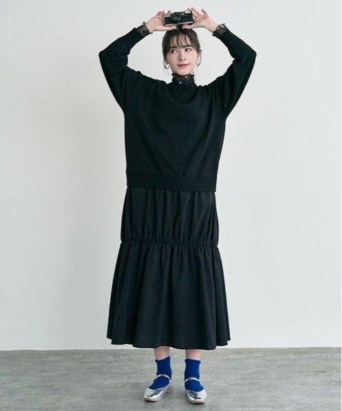 kirakiraShop（キラキラショップ）の「ニット ドッキング ワンピース（ワンピース・レディース・ブラック/ライトベージュ/チャコール・FREE）」の9枚目の写真