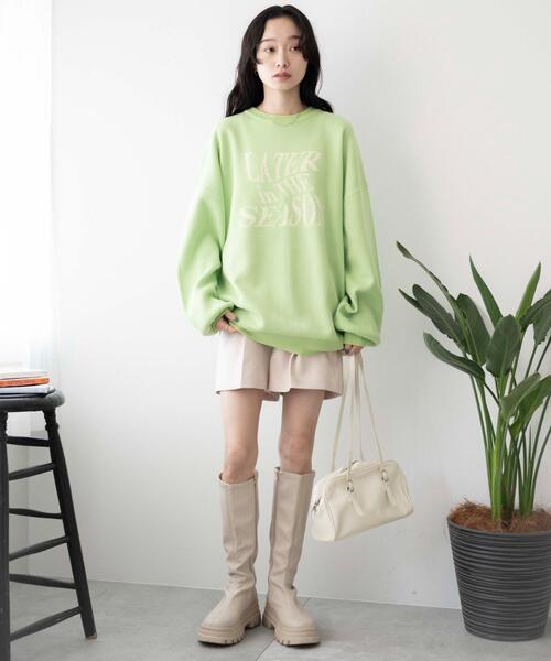 WEGO(ウィゴー)の「WEGO/ウェーブロゴジャガードニットプルオーバー(ニット/セーター・レディース・ブラック/グレー/グリーン・FREE)」の4枚目の写真