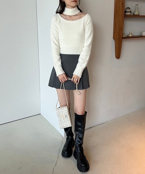 one after another NICE CLAUP(ワンアフターアナザーナイスクラップ)の「マルチWAY/チョーカーニット(ニット/セーター・レディース・ピンク/ブラック/グレー/アイボリー・FREE)」の10枚目の写真