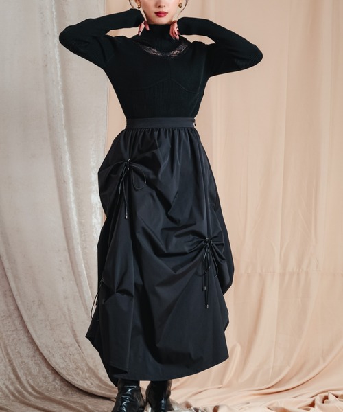 LEANN MOMENT（リーンモーメント）の「Eyelet draping skirt（スカート・レディース・ブラック/ライトグレー・SMALL/MEDIUM）」の3枚目の写真