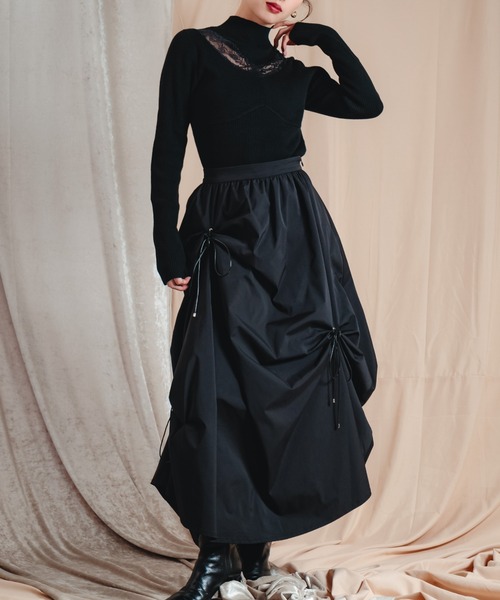 LEANN MOMENT（リーンモーメント）の「Eyelet draping skirt（スカート・レディース・ブラック/ライトグレー・SMALL/MEDIUM）」の4枚目の写真