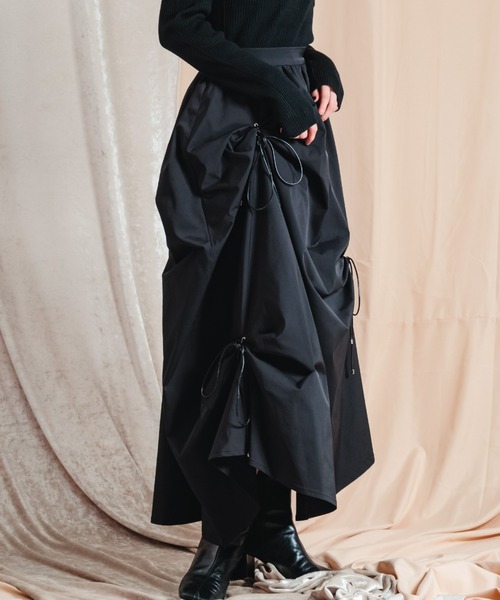 LEANN MOMENT（リーンモーメント）の「Eyelet draping skirt（スカート・レディース・ブラック/ライトグレー・SMALL/MEDIUM）」の6枚目の写真