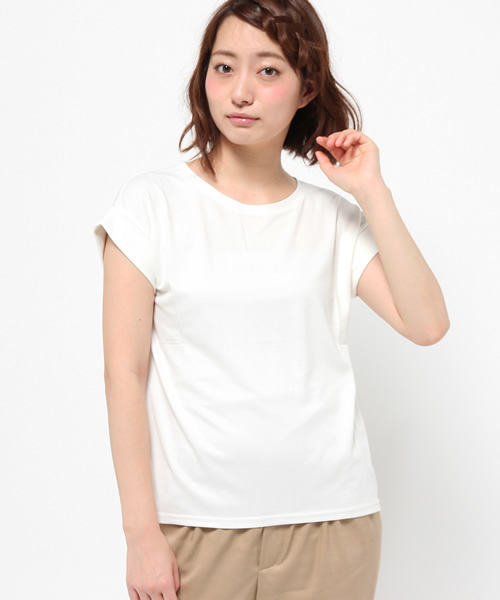 mystic（ミスティック）の「【mystic】レーヨンシンプルTシャツ（Tシャツ/カットソー・レディース・キャメル/オフホワイト/カーキ/ブラック・ﾌﾘ-）」の2枚目の写真