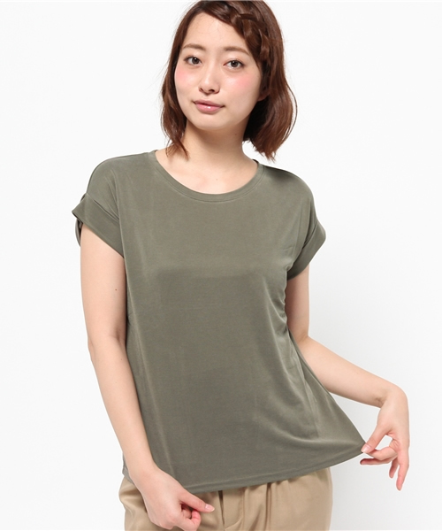 mystic（ミスティック）の「【mystic】レーヨンシンプルTシャツ（Tシャツ/カットソー・レディース・キャメル/オフホワイト/カーキ/ブラック・ﾌﾘ-）」の4枚目の写真