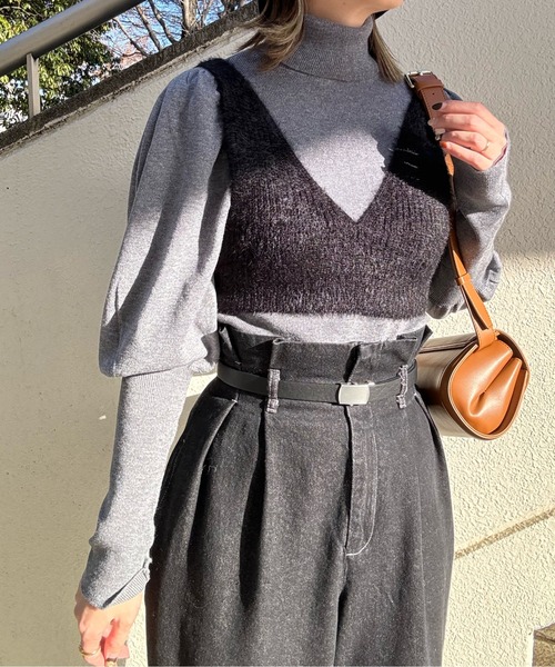 y/m by misato（イムバイミサト）の「シャギーニットビスチェ（ニット/セーター・レディース・ブラック/アイボリー/グレー・36）」の3枚目の写真