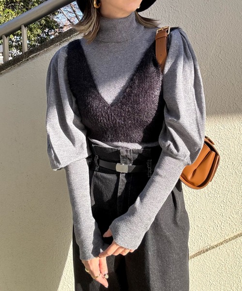 y/m by misato（イムバイミサト）の「シャギーニットビスチェ（ニット/セーター・レディース・ブラック/アイボリー/グレー・36）」の4枚目の写真