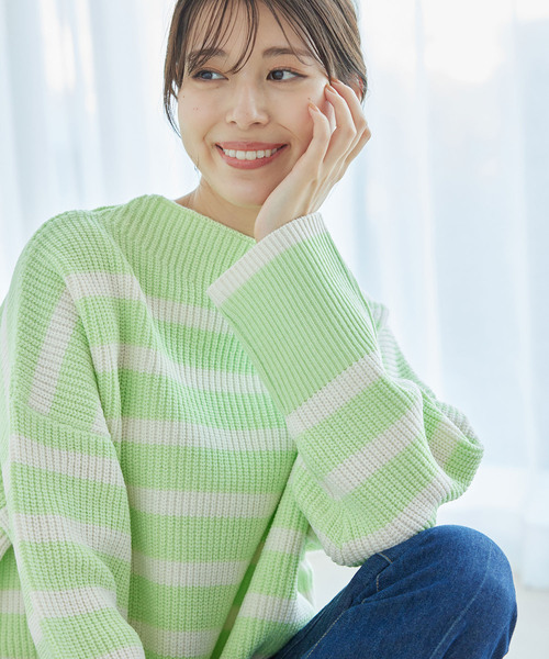 Jayro(ジャイロ)の「ボーダープルオーバー(ニット/セーター・レディース・チャコールグレー/グリーン/ホワイト系その他・M)」の1枚目の写真