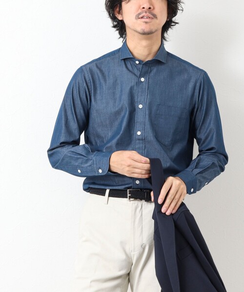 NOLLEY'S goodman（ノーリーズグッドマン）の「《ビジカジ対応》ワイドカラー セミドレスシャツ（シャツ/ブラウス・メンズ・インディゴブルー/ホワイト系その他・S/M/XL/L）」の8枚目の写真