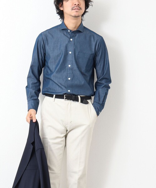 NOLLEY'S goodman（ノーリーズグッドマン）の「《ビジカジ対応》ワイドカラー セミドレスシャツ（シャツ/ブラウス・メンズ・インディゴブルー/ホワイト系その他・S/M/XL/L）」の9枚目の写真