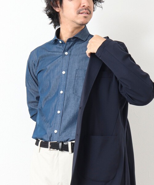 NOLLEY'S goodman（ノーリーズグッドマン）の「《ビジカジ対応》ワイドカラー セミドレスシャツ（シャツ/ブラウス・メンズ・インディゴブルー/ホワイト系その他・S/M/XL/L）」の10枚目の写真