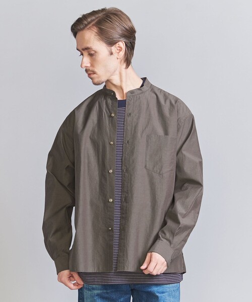 BEAUTY&YOUTH UNITED ARROWS（ビューティーアンドユースユナイテッドアローズ）の「コットンナイロン LWN バンドカラー スクエアフォルム シャツ（シャツ/ブラウス・メンズ・ブラック/ライトグレー/モカ・L/M/S/XL）」の3枚目の写真