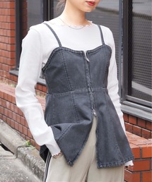 tiptop | [サイズ調整可能]ダブルジップデニムビスチェ(ベスト)