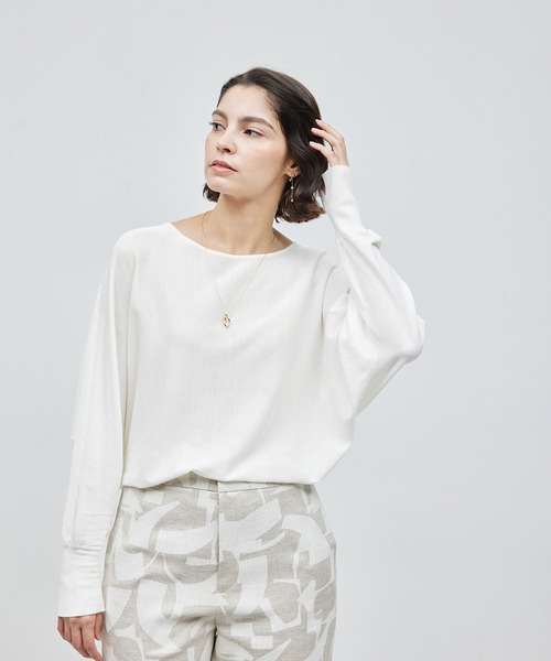 ROPE'(ロペ)の「シルクコットン ドルマンスリーブ プルオーバー(ニット/セーター・レディース・イエロー/パープル/ネイビー/オフホワイト・FREE)」の1枚目の写真