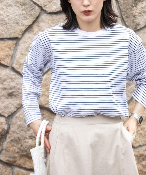 FORK&SPOON（フォークアンドスプーン）の「FORK&SPOON　ボーダーロングスリーブTシャツ（Tシャツ/カットソー・レディース・ブラック系その他/ブルー系その他/ホワイト系その他・1/2）」の6枚目の写真