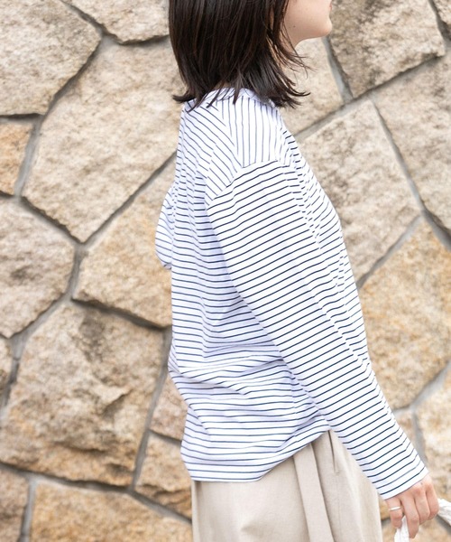 FORK&SPOON（フォークアンドスプーン）の「FORK&SPOON　ボーダーロングスリーブTシャツ（Tシャツ/カットソー・レディース・ブラック系その他/ブルー系その他/ホワイト系その他・1/2）」の7枚目の写真