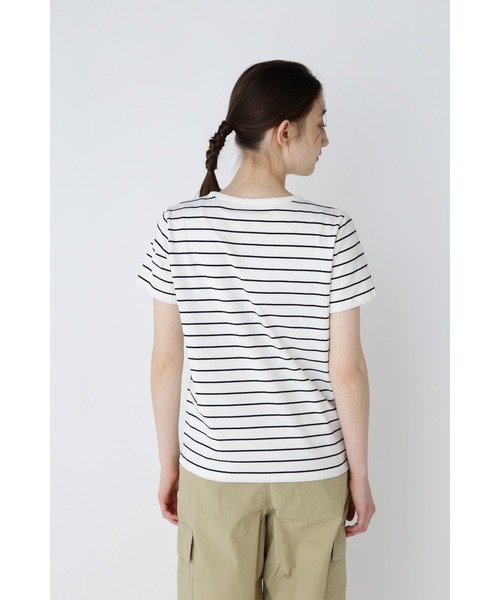 human woman(ヒューマンウーマン)の「◆オーガニック綿天竺半袖ボーダーTシャツ(Tシャツ/カットソー・レディース・ダークインディゴブルー・LARGE/MEDIUM)」の6枚目の写真