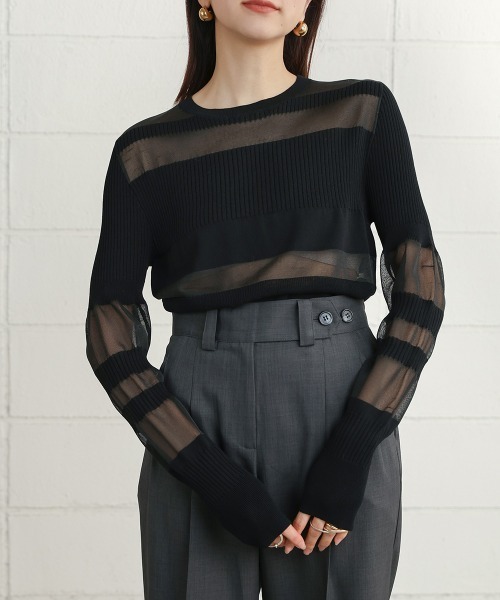 CIEL'AIR（シエルエアー）の「IRREGULAR SHEER TOPS（Tシャツ/カットソー・レディース・ブラック/ベージュ/グリーン・FREE）」の4枚目の写真