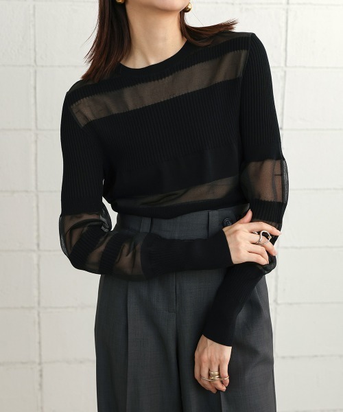 CIEL'AIR（シエルエアー）の「IRREGULAR SHEER TOPS（Tシャツ/カットソー・レディース・ブラック/ベージュ/グリーン・FREE）」の6枚目の写真