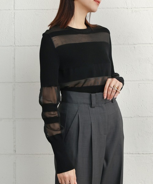 CIEL'AIR（シエルエアー）の「IRREGULAR SHEER TOPS（Tシャツ/カットソー・レディース・ブラック/ベージュ/グリーン・FREE）」の9枚目の写真